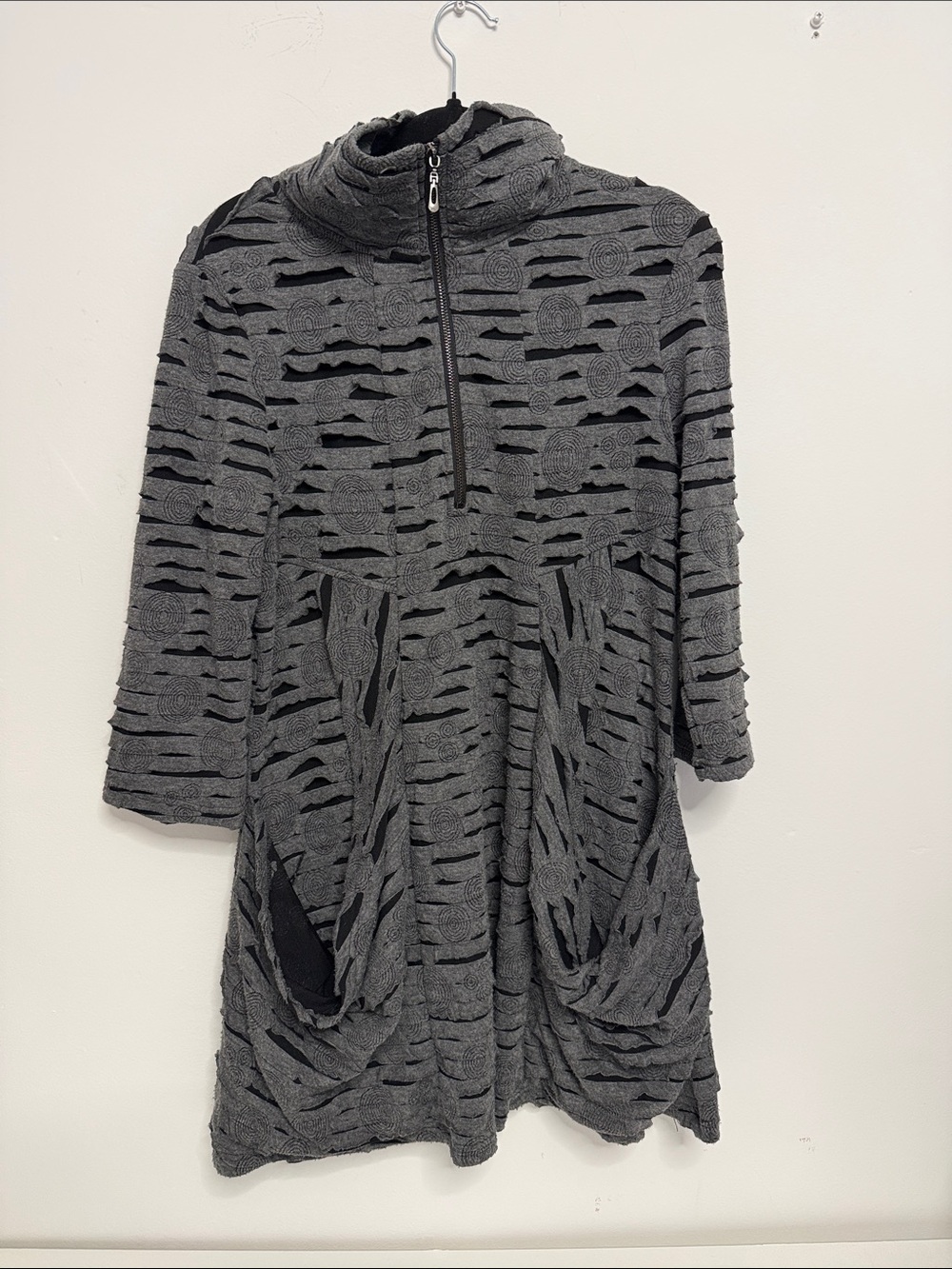 Women’s Gray Textured Zip-Neck Dress